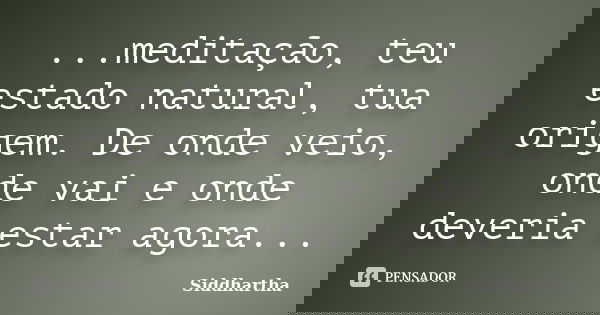 ...meditação, teu estado natural, tua origem. De onde veio, onde vai e onde deveria estar agora...... Frase de Siddhartha.
