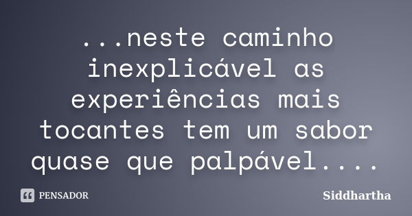 ...neste caminho inexplicável as experiências mais tocantes tem um sabor quase que palpável....... Frase de Siddhartha.