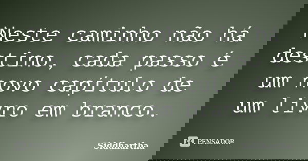 Neste caminho não há destino, cada passo é um novo capítulo de um livro em branco.... Frase de Siddhartha.