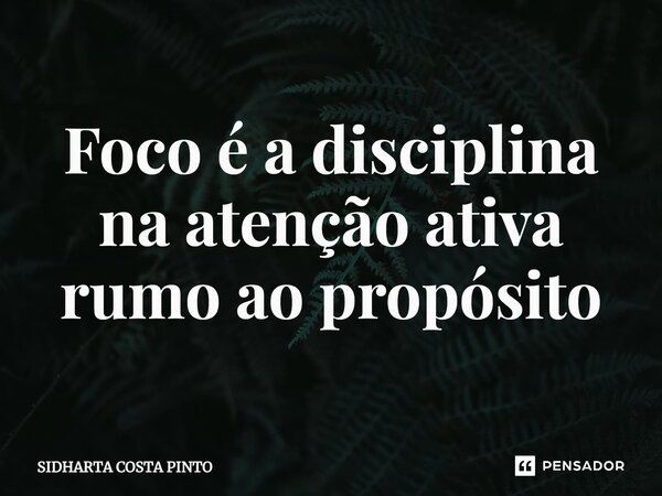 ⁠Foco é a disciplina na atenção ativa rumo ao propósito... Frase de sidharta Costa Pinto.