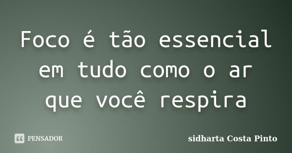 Foco é tão essencial em tudo como o ar que você respira... Frase de Sidharta Costa Pinto.