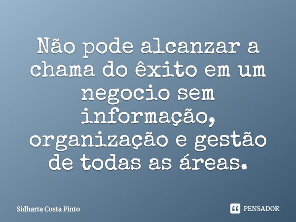 ⁠Não pode alcanzar a chama do êxito em um negocio sem informação, organização e gestão de todas as áreas.... Frase de sidharta Costa Pinto.