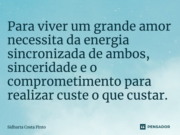 ⁠Para viver um grande amor necessita da energia sincronizada de ambos, sinceridade e o comprometimento para realizar custe o que custar.... Frase de sidharta Costa Pinto.