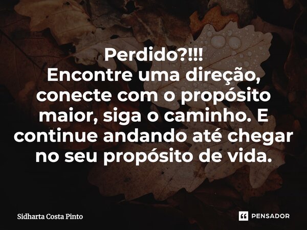 ⁠Perdido?!!! Encontre uma direção, conecte com o propósito maior, siga o caminho. E continue andando até chegar no seu propósito de vida.... Frase de sidharta Costa Pinto.