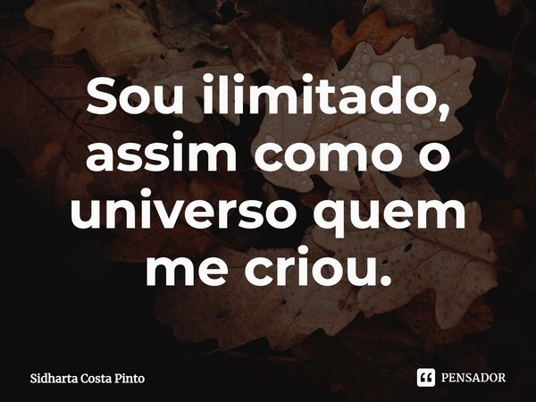 ⁠Sou ilimitado, assim como o universo quem me criou.... Frase de sidharta Costa Pinto.