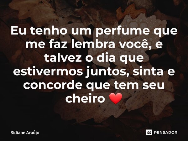 ⁠Eu tenho um perfume que me faz lembra você, e talvez o dia que estivermos juntos, sinta e concorde que tem seu cheiro ❤️... Frase de Sidiane Araújo.