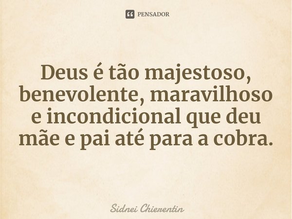 ⁠Deus é tão majestoso, benevolente, maravilhoso e incondicional que deu mãe e pai até para a cobra.... Frase de Sidnei Chierentin.