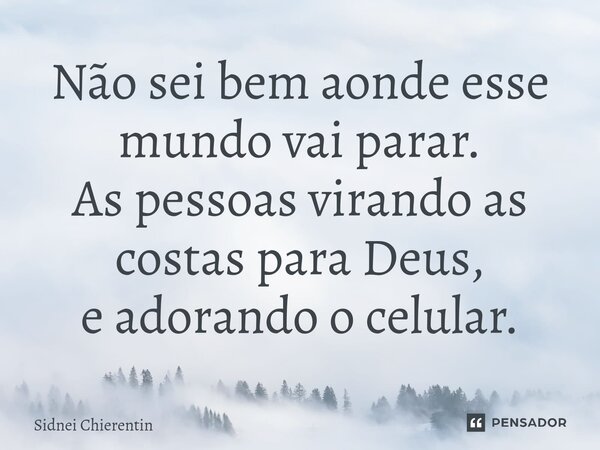 ⁠Não sei bem aonde esse mundo vai parar. As pessoas virando as costas para Deus, e adorando o celular.... Frase de Sidnei Chierentin.