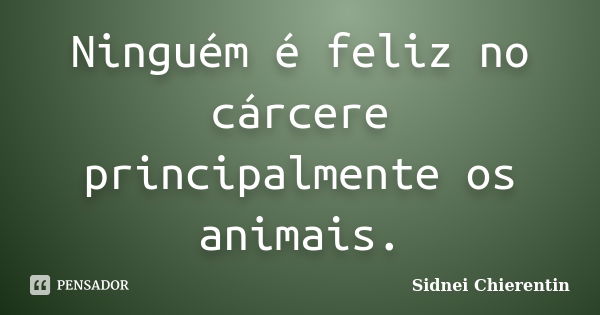 Ninguém é feliz no cárcere principalmente os animais.... Frase de Sidnei Chierentin.