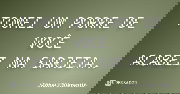 TOMEI UM PORRE DE VOCÊ ACABEI NA SARJETA.... Frase de sidnei chierentin.