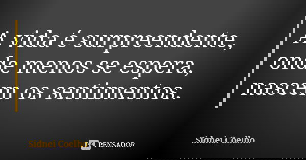 A vida é surpreendente, onde menos se espera, nascem os sentimentos.... Frase de Sidnei Coelho.
