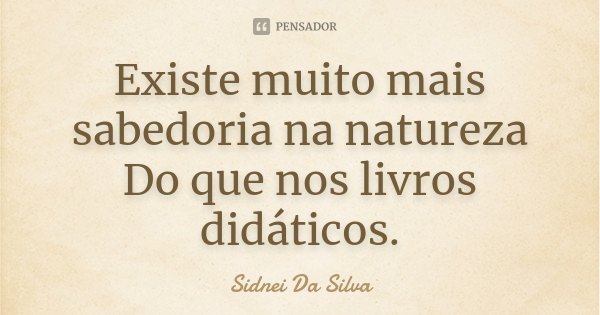 Existe muito mais sabedoria na natureza Do que nos livros didáticos.... Frase de Sidnei da Silva.