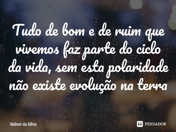 ⁠Tudo de bom e de ruim que vivemos faz parte do ciclo da vida, sem esta polaridade não existe evolução na terra... Frase de Sidnei Da Silva.