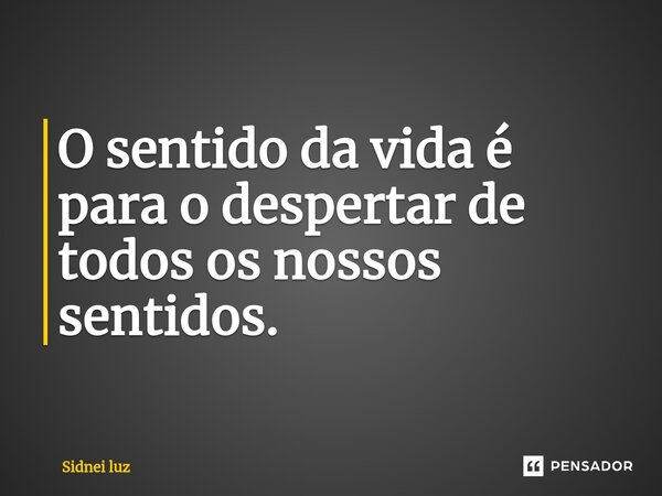 ⁠O sentido da vida é para o despertar de todos os nossos sentidos.... Frase de Sidnei Luz.
