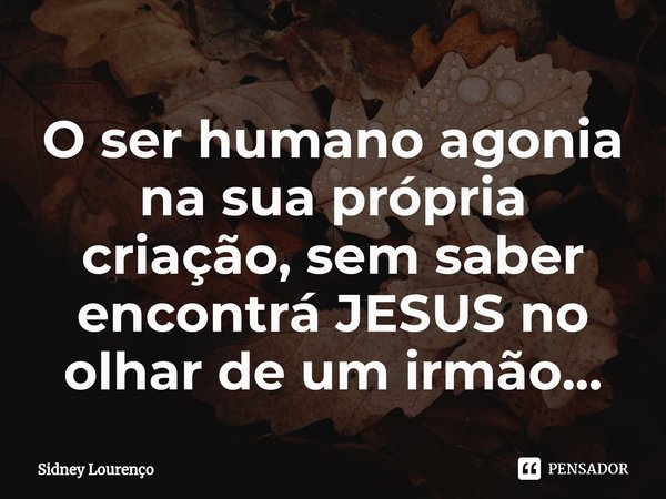 ⁠O ser humano agonia na sua própria criação, sem saber encontrá JESUS no olhar de um irmão...... Frase de Sidney Lourenço.