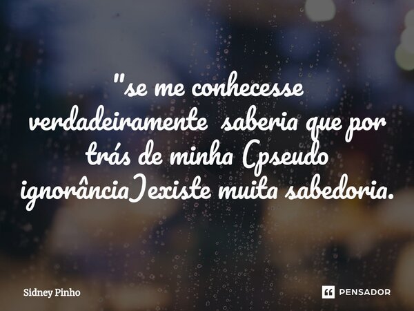 ⁠"se me conhecesse verdadeiramente saberia que por trás de minha (pseudo ignorância)existe muita sabedoria.... Frase de Sidney pinho.