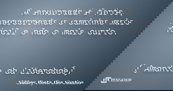 A enxurrada é forte, percorrendo o caminho mais fácil e não o mais curto. ( Amante da Liberdade)... Frase de Sidney Poeta Dos Sonhos.