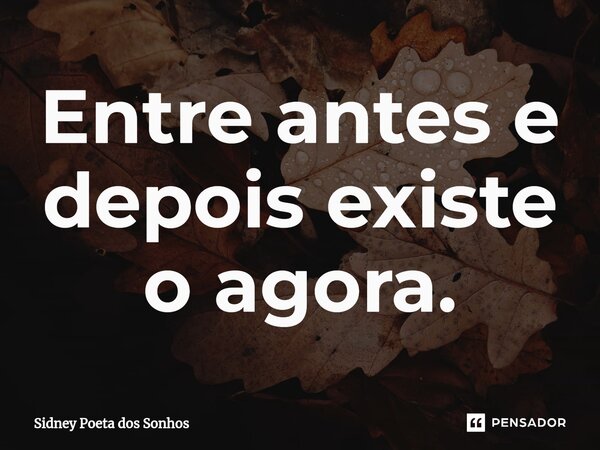 ⁠Entre antes e depois existe o agora.... Frase de Sidney Poeta Dos Sonhos.