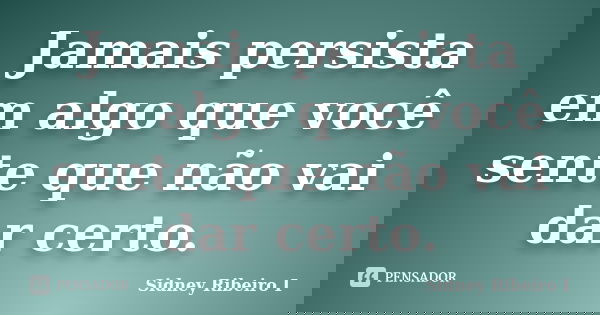 Jamais persista em algo que você sente que não vai dar certo.... Frase de Sidney Ribeiro I.