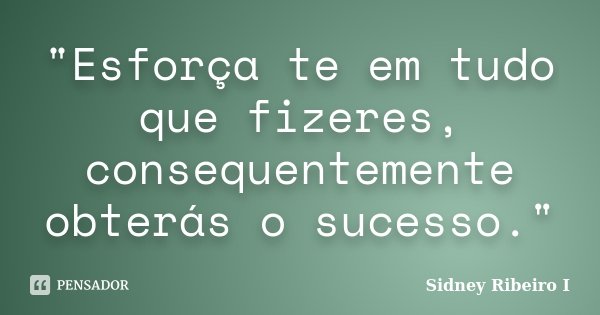 "Esforça te em tudo que fizeres, consequentemente obterás o sucesso."... Frase de Sidney Ribeiro I.