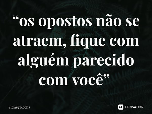 “os opostos não se atraem, fique com alguém parecido com você” ⁠... Frase de Sidney Rocha.
