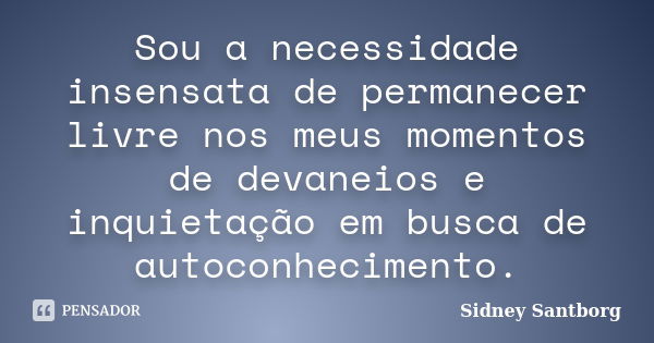 Sou a necessidade insensata de permanecer livre nos meus momentos de devaneios e inquietação em busca de autoconhecimento.... Frase de Sidney Santborg.