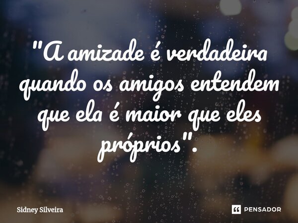 ⁠"A amizade é verdadeira quando os amigos entendem que ela é maior que eles próprios".... Frase de Sidney Silveira.