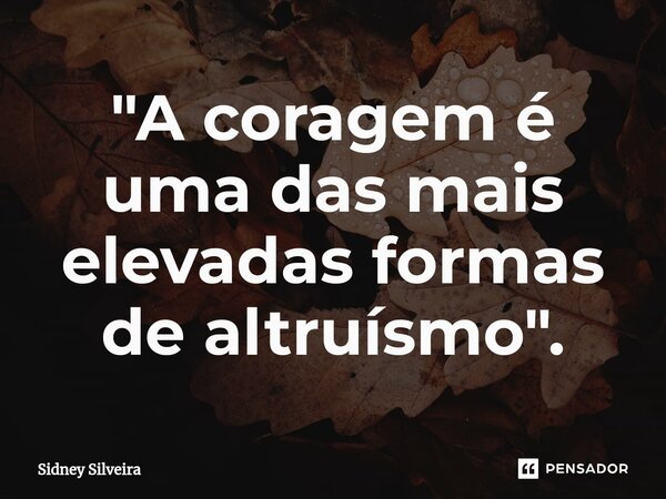 "A coragem é uma das mais elevadas formas de altruísmo".... Frase de Sidney Silveira.