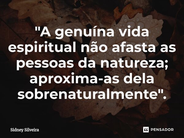 ⁠"A genuína vida espiritual não afasta as pessoas da natureza; aproxima-as dela sobrenaturalmente".... Frase de Sidney Silveira.