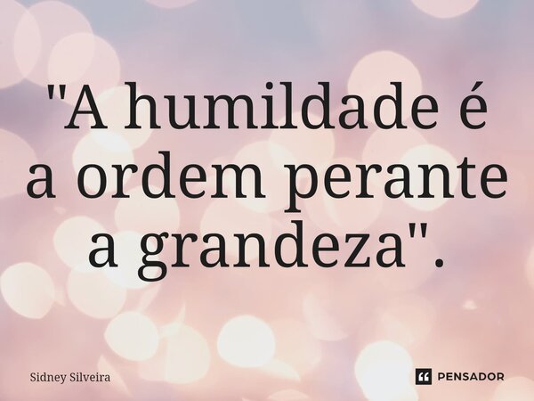 ⁠"A humildade é a ordem perante a grandeza".... Frase de Sidney Silveira.