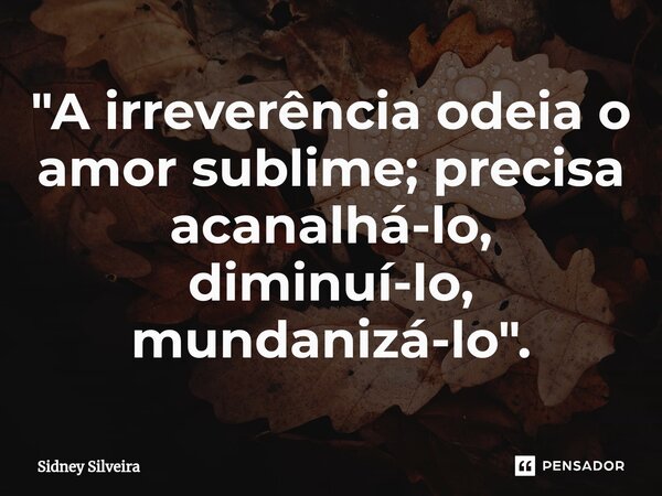 "A irreverência odeia o amor sublime; precisa acanalhá-lo, diminuí-lo, mundanizá-lo".... Frase de Sidney Silveira.