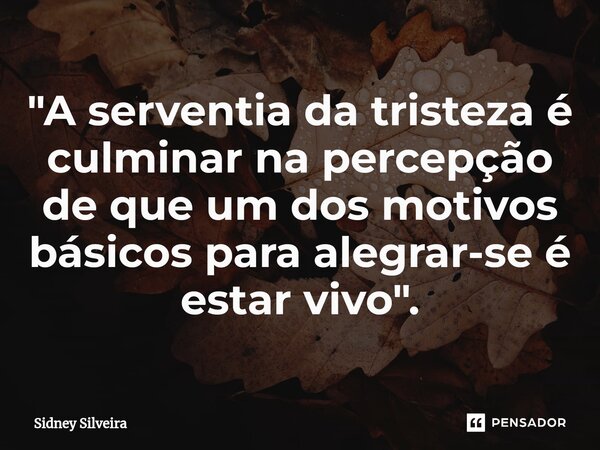 "⁠A serventia da tristeza é culminar na percepção de que um dos motivos básicos para alegrar-se é estar vivo".... Frase de Sidney Silveira.