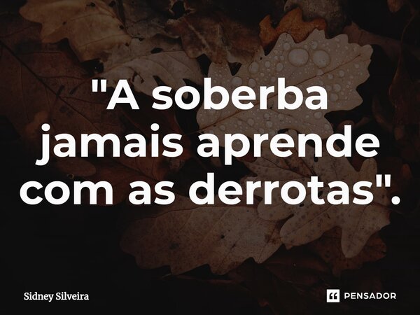⁠"A soberba jamais aprende com as derrotas".... Frase de Sidney Silveira.