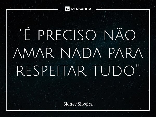 ⁠"É preciso não amar nada para respeitar tudo".... Frase de Sidney Silveira.