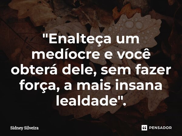 ⁠"Enalteça um medíocre e você obterá dele, sem fazer força, a mais insana lealdade".... Frase de Sidney Silveira.