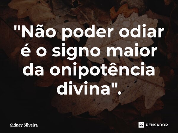 ⁠"Não poder odiar é o signo maior da onipotência divina".... Frase de Sidney Silveira.