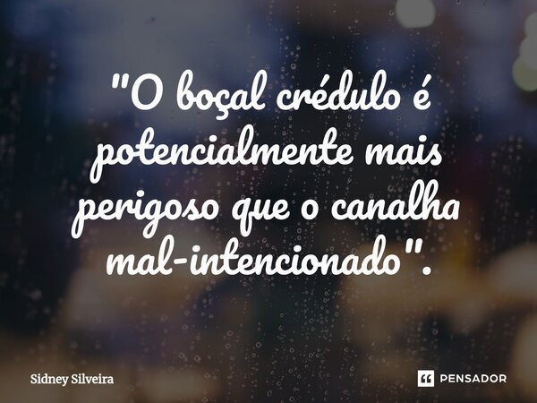 ⁠"O boçal crédulo é potencialmente mais perigoso que o canalha mal-intencionado".... Frase de Sidney Silveira.