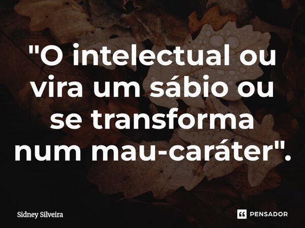 ⁠"O intelectual ou vira um sábio ou se transforma num mau-caráter".... Frase de Sidney Silveira.