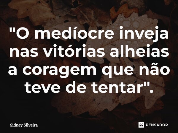 ⁠"O medíocre inveja nas vitórias alheias a coragem que não teve de tentar".... Frase de Sidney Silveira.