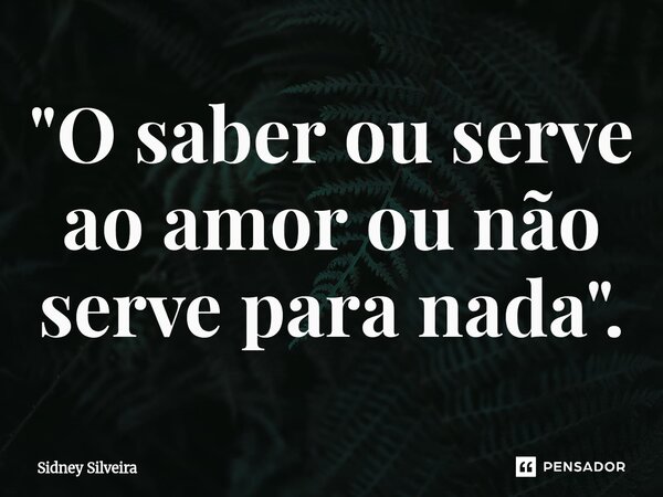 ⁠"O saber ou serve ao amor ou não serve para nada".... Frase de Sidney Silveira.