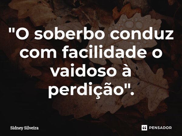 ⁠"O soberbo conduz com facilidade o vaidosoà perdição".... Frase de Sidney Silveira.