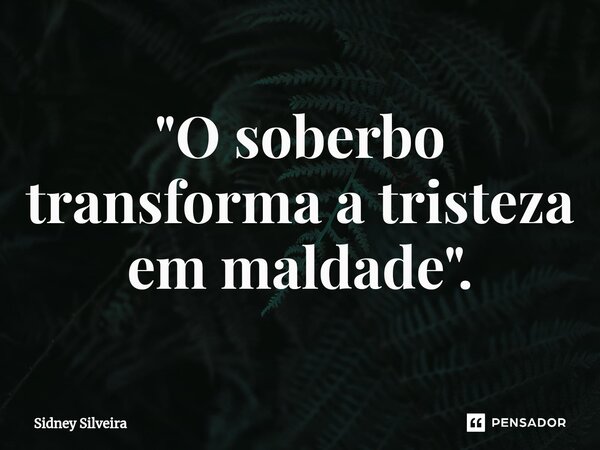 "O soberbo transforma a tristeza em maldade".... Frase de Sidney Silveira.