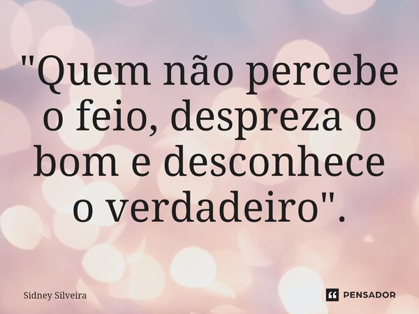 ⁠"Quem não percebe o feio, despreza o bom e desconhece o verdadeiro".... Frase de Sidney Silveira.