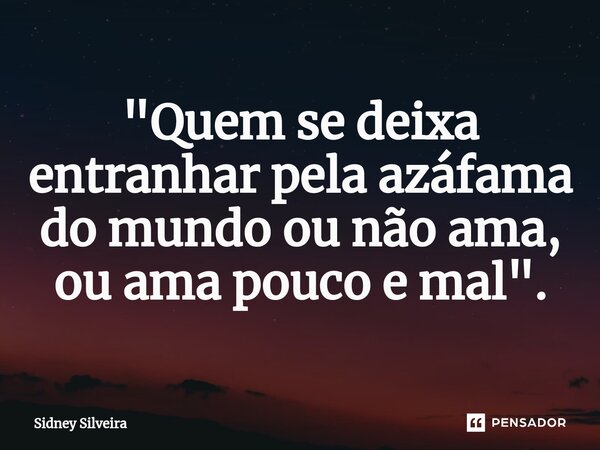 ⁠"Quem se deixa entranhar pela azáfama do mundo ou não ama, ou ama pouco e mal".... Frase de Sidney Silveira.
