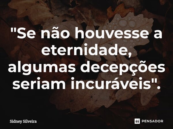 ⁠"Se não houvesse a eternidade, algumas decepções seriam incuráveis".... Frase de Sidney Silveira.