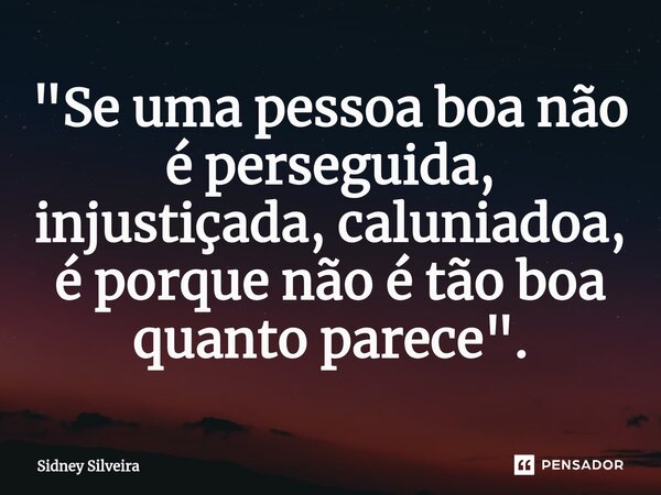 ⁠"Se uma pessoa boa não é perseguida, injustiçada, caluniadoa, é porque não é tão boa quanto parece".... Frase de Sidney Silveira.