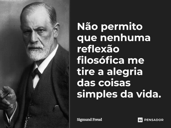 Não permito que nenhuma reflexão filosófica me tire a alegria das coisas simples da vida.... Frase de Sigmund Freud.