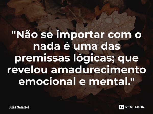 ⁠ "Não se importar com o nada é uma das premissas lógicas; que revelou amadurecimento emocional e mental."... Frase de Silas Salatiel.