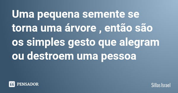 Uma pequena semente se torna uma árvore , então são os simples gesto que alegram ou destroem uma pessoa... Frase de Sillas Israel.