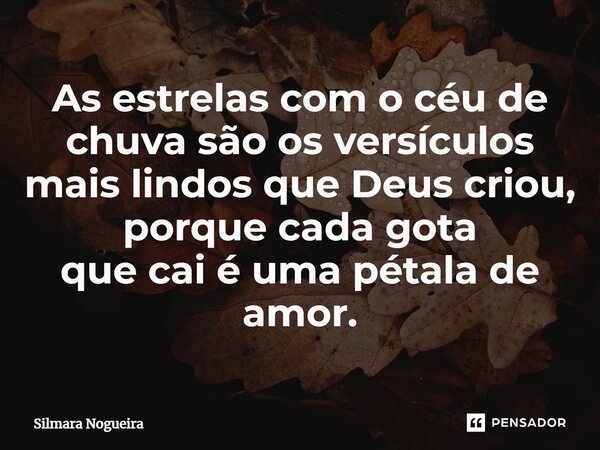 ⁠As estrelas com o céu de chuva são os versículos mais lindos que Deus criou, porque cada gota que cai é uma pétala de amor.... Frase de Silmara Nogueira.